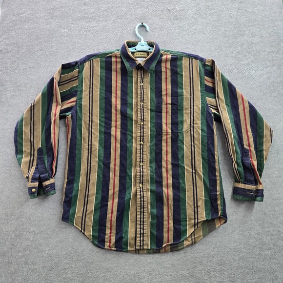 L.L. Bean Other - VINTAGE LL Bean Men Button Up Shirt Large Green Striped Long Sleeve Pocket‎